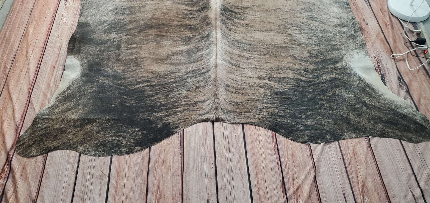 Natural Cowhide Rug Dark Grey Brindle 6.6ft x 6.6ft