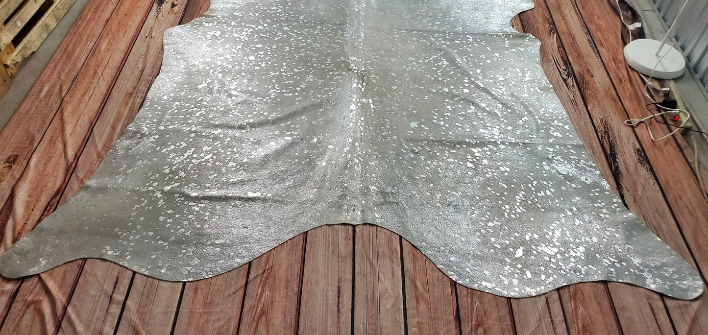 Silver Cowhide Rug 7.7ft x 6.5ft