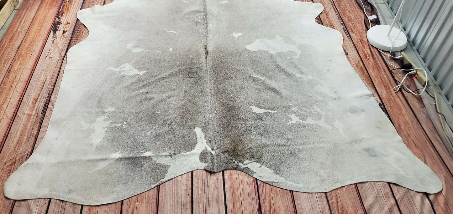 Grey White Cowhide Rug Brazilian 7.5ft x 6.8ft