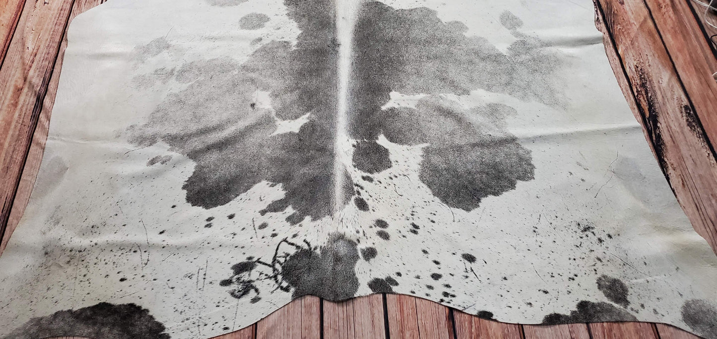 Exotic Grey White Cowhide Rug 7ft x 6.2ft