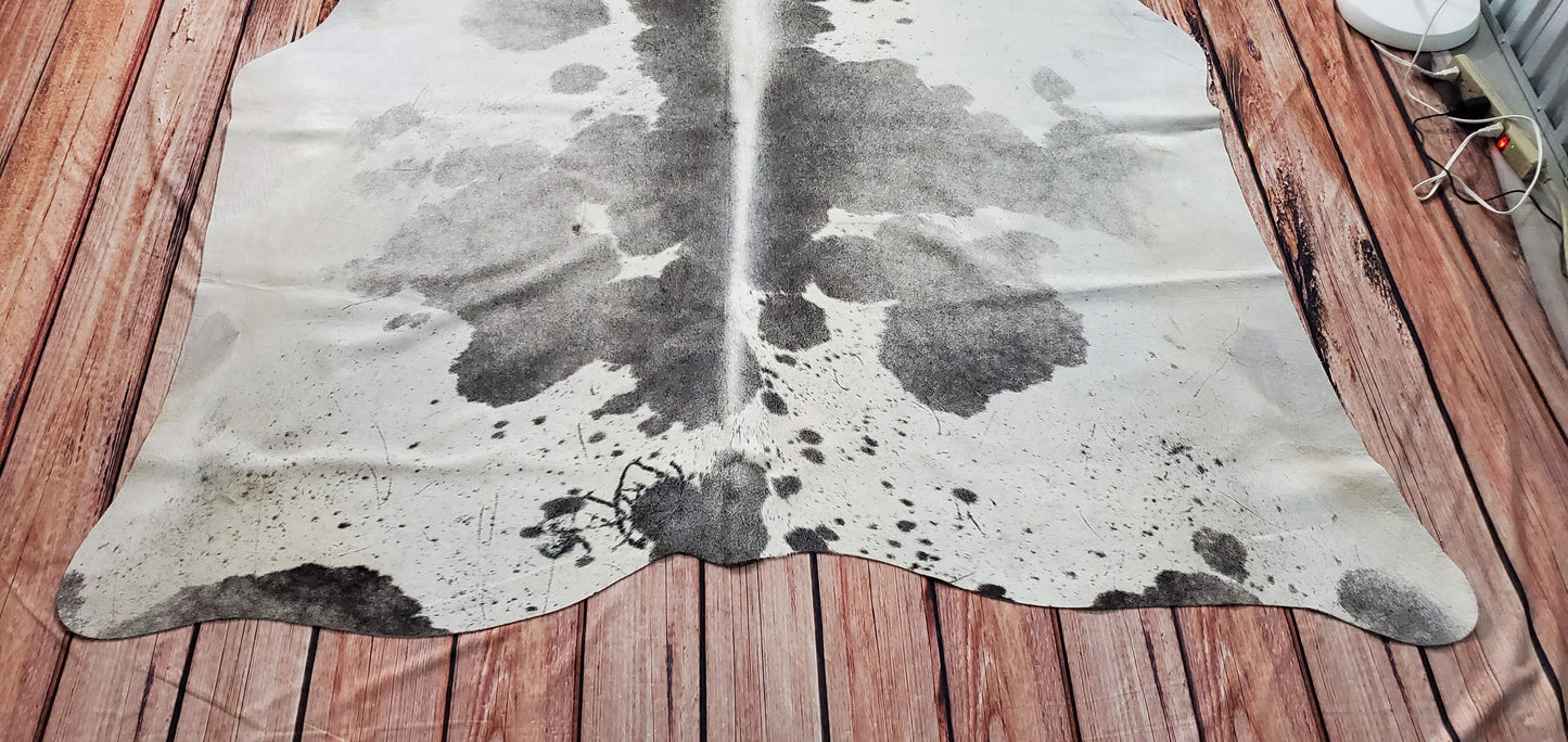 Exotic Grey White Cowhide Rug 7ft x 6.2ft