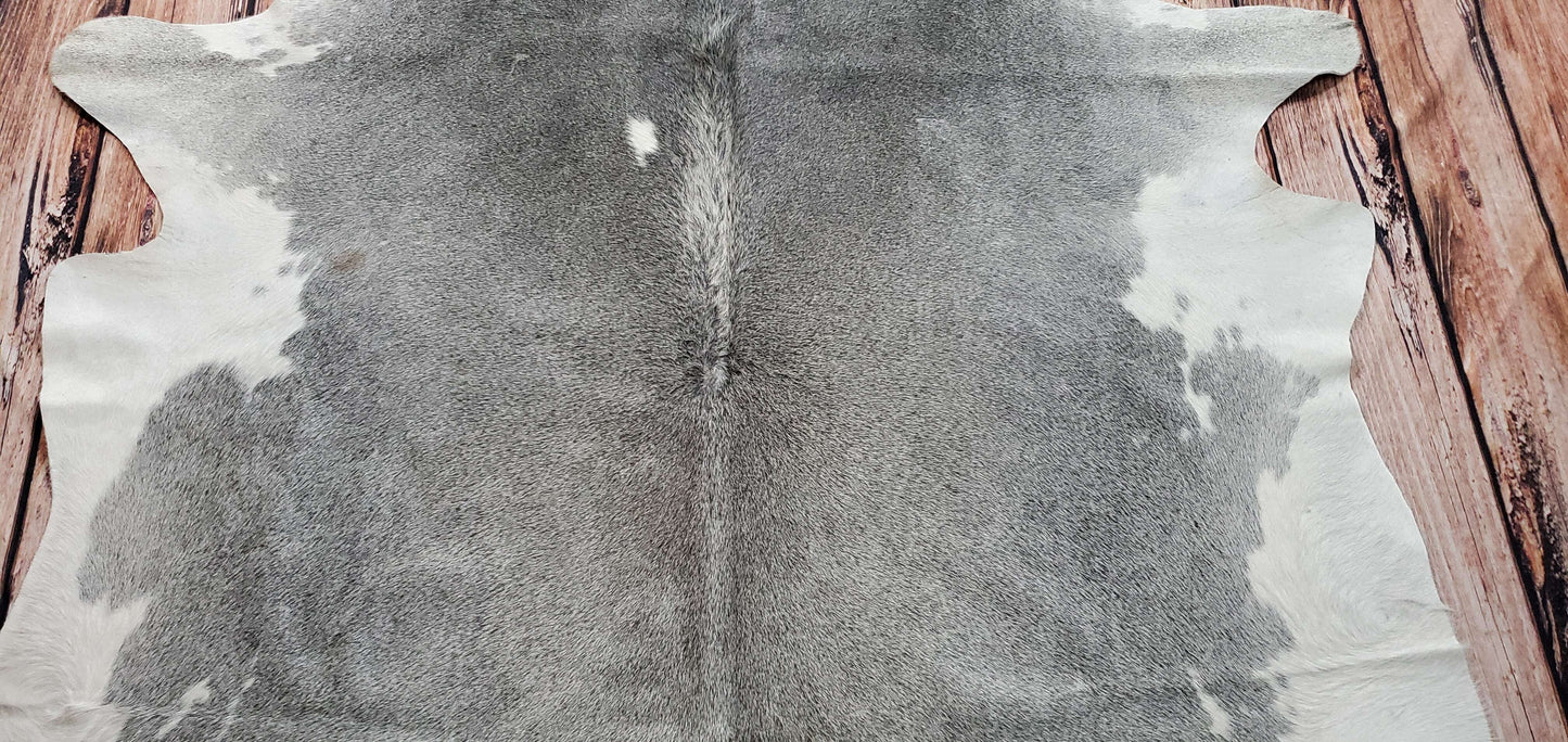 Large Grey White Cow Hide Rug 6.6ft x 6ft