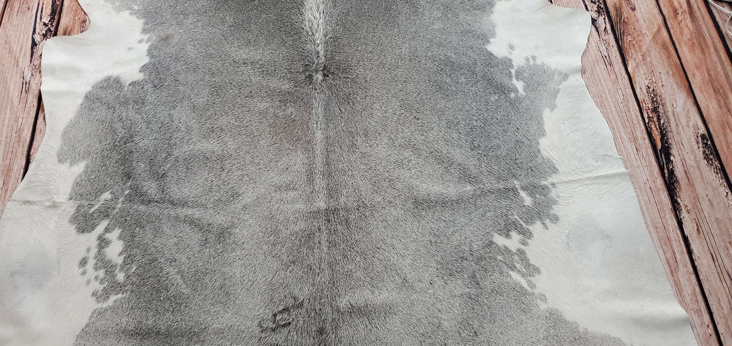 Large Grey White Cow Hide Rug 6.6ft x 6ft