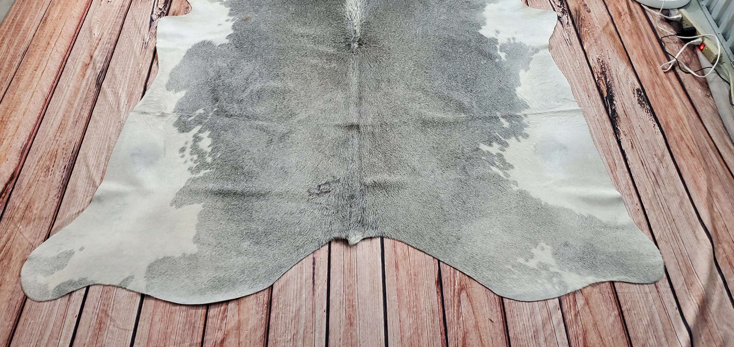 Large Grey White Cow Hide Rug 6.6ft x 6ft