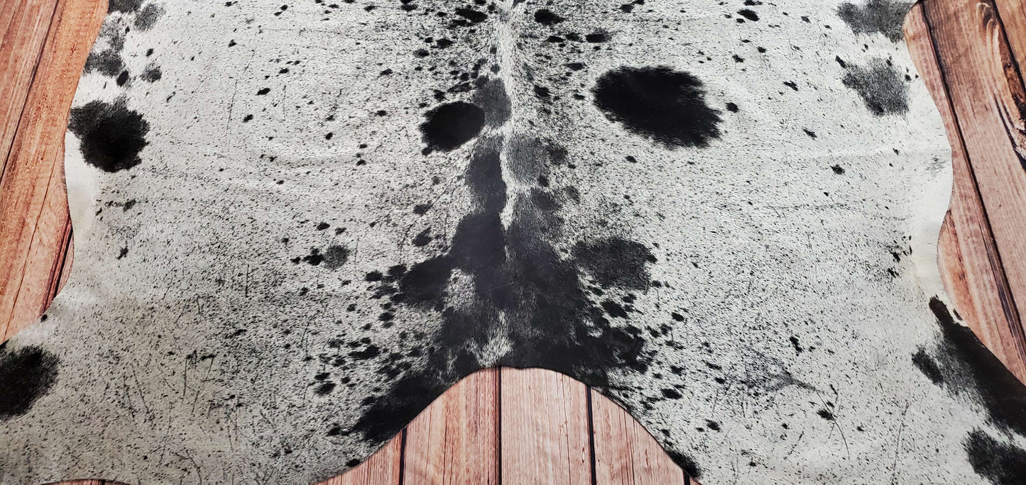 Real Cowhide Rug Black White Salt Pepper 7.3ft x 6.5ft