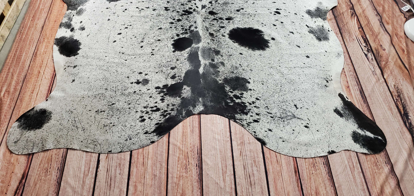 Real Cowhide Rug Black White Salt Pepper 7.3ft x 6.5ft