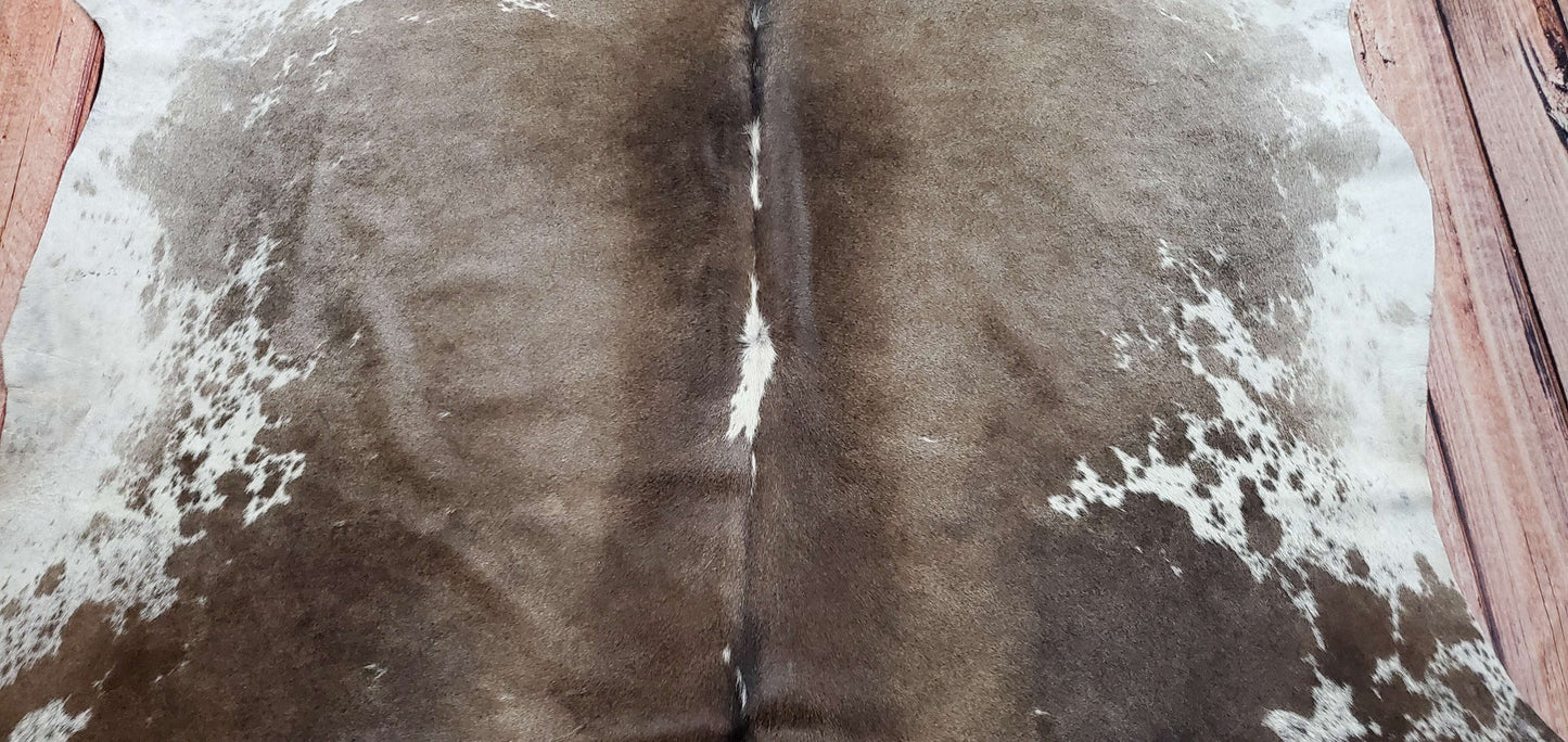 Large Real Cowhide Rug Brown White 7.5ft x 6ft