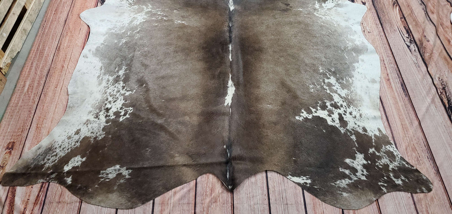 Large Real Cowhide Rug Brown White 7.5ft x 6ft