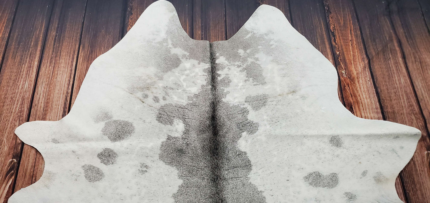 Large Grey White Cowhide Rug Brazilian 6.6ft x 6.6ft