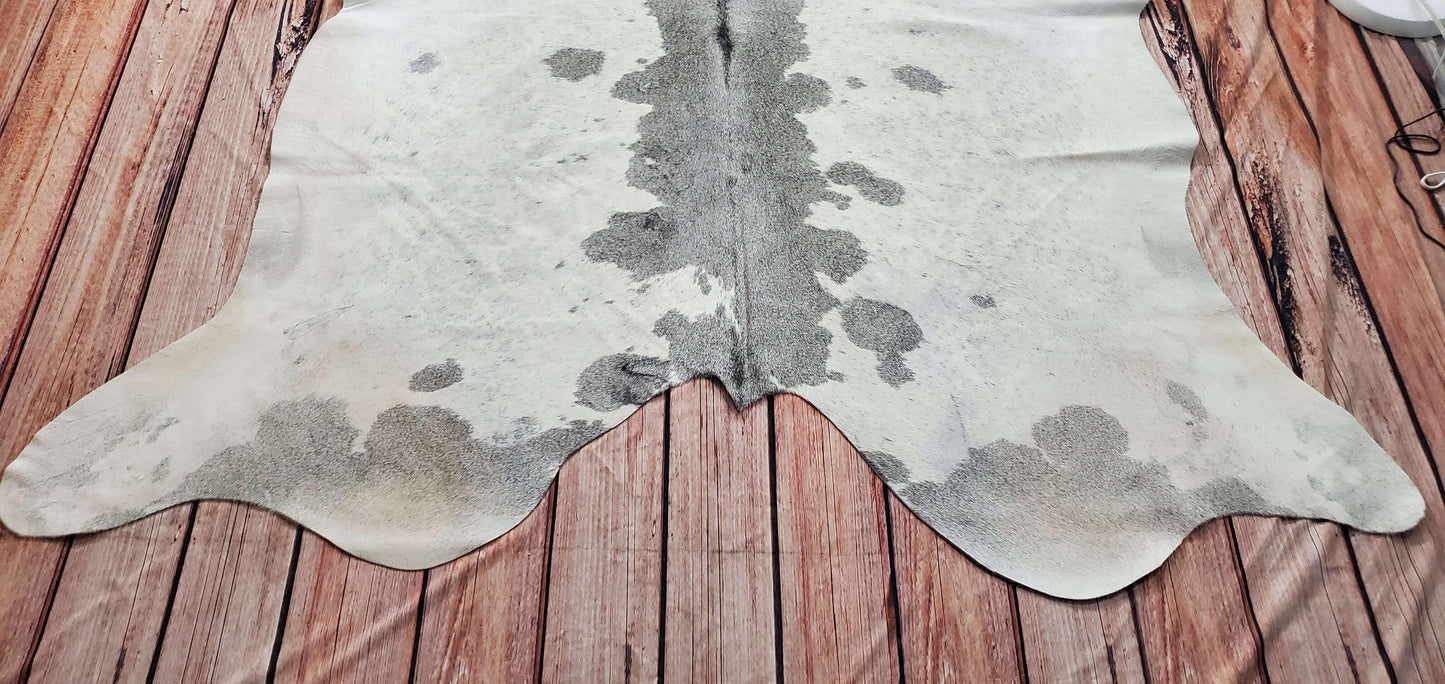 Large Grey White Cowhide Rug Brazilian 6.6ft x 6.6ft