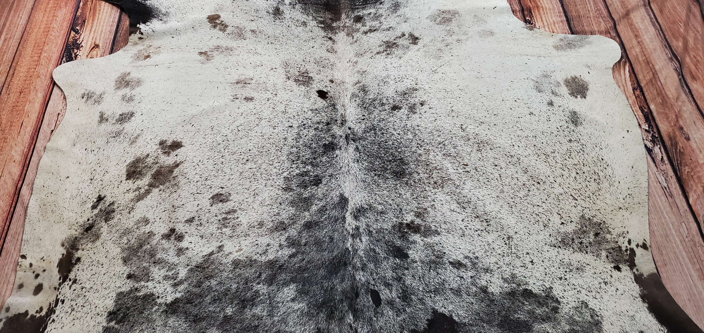 Genuine Black White Speckled Cowhide Rug 7.9ft x 6.7ft