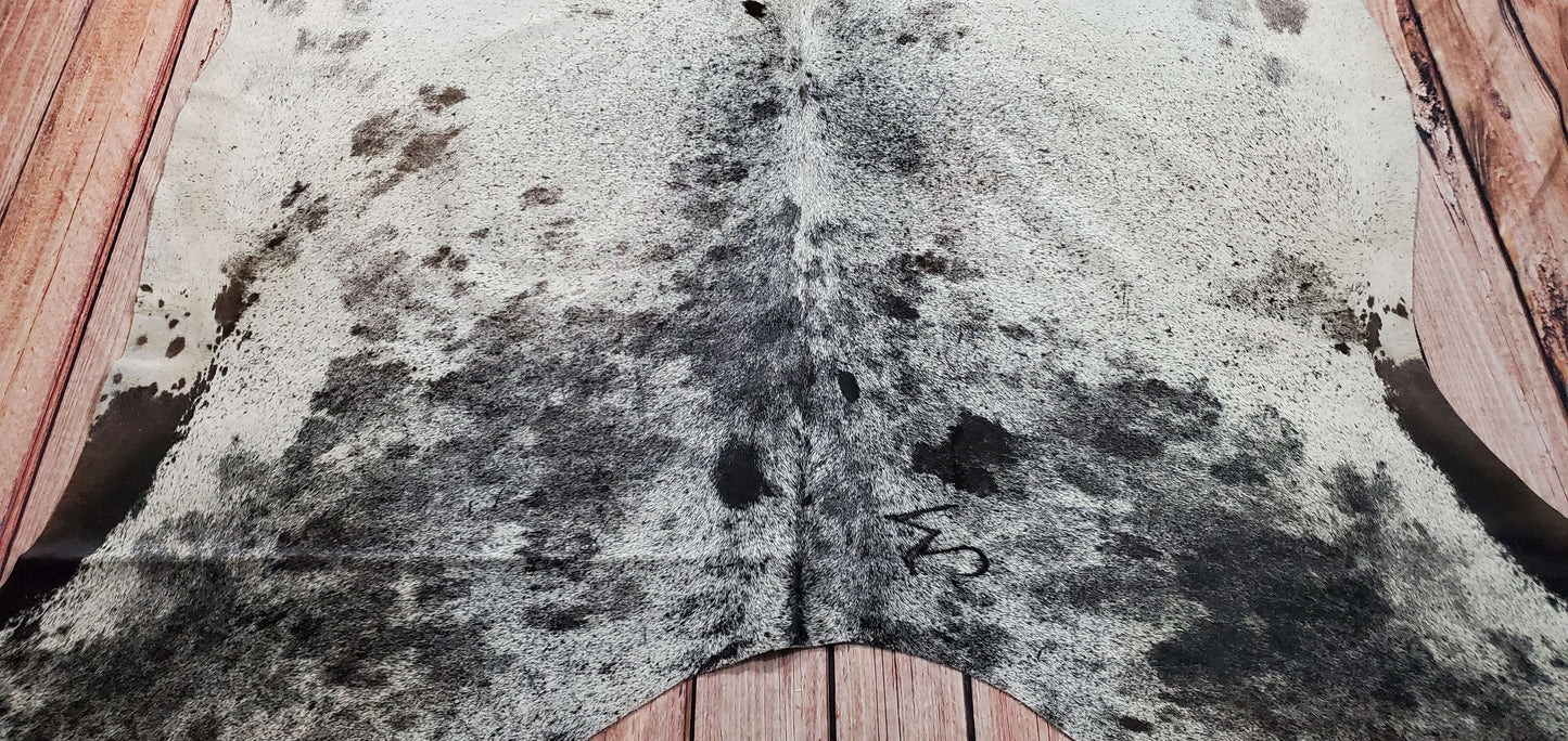 Genuine Black White Speckled Cowhide Rug 7.9ft x 6.7ft