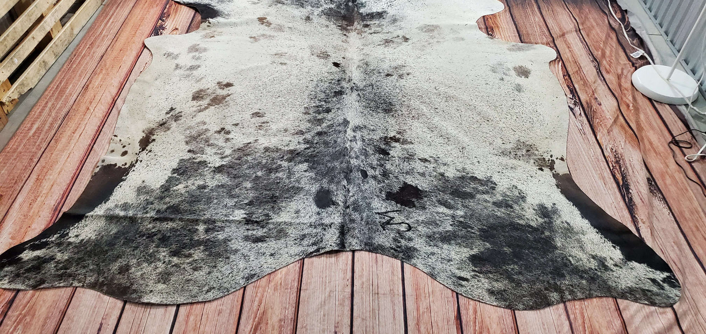 Genuine Black White Speckled Cowhide Rug 7.9ft x 6.7ft