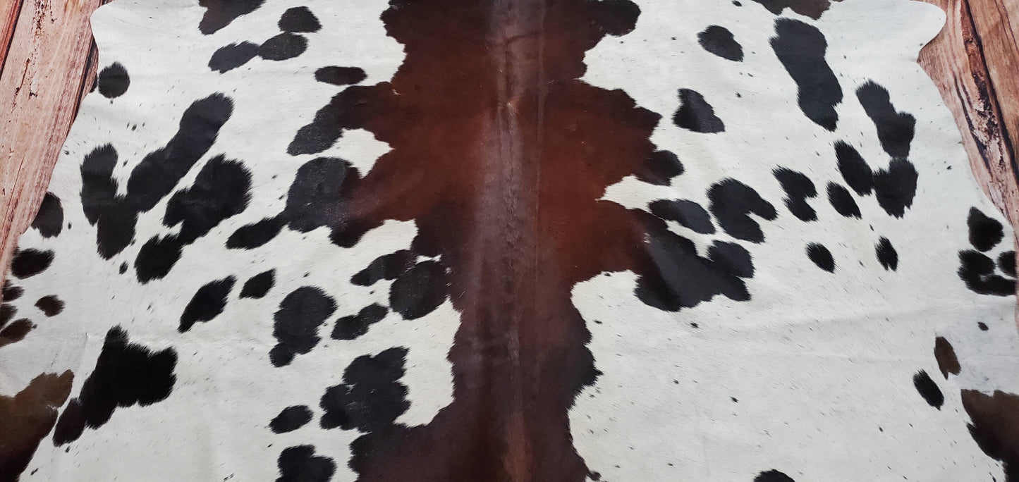 Extra Large Tricolor Cowhide Rug  7.7ft x 7ft