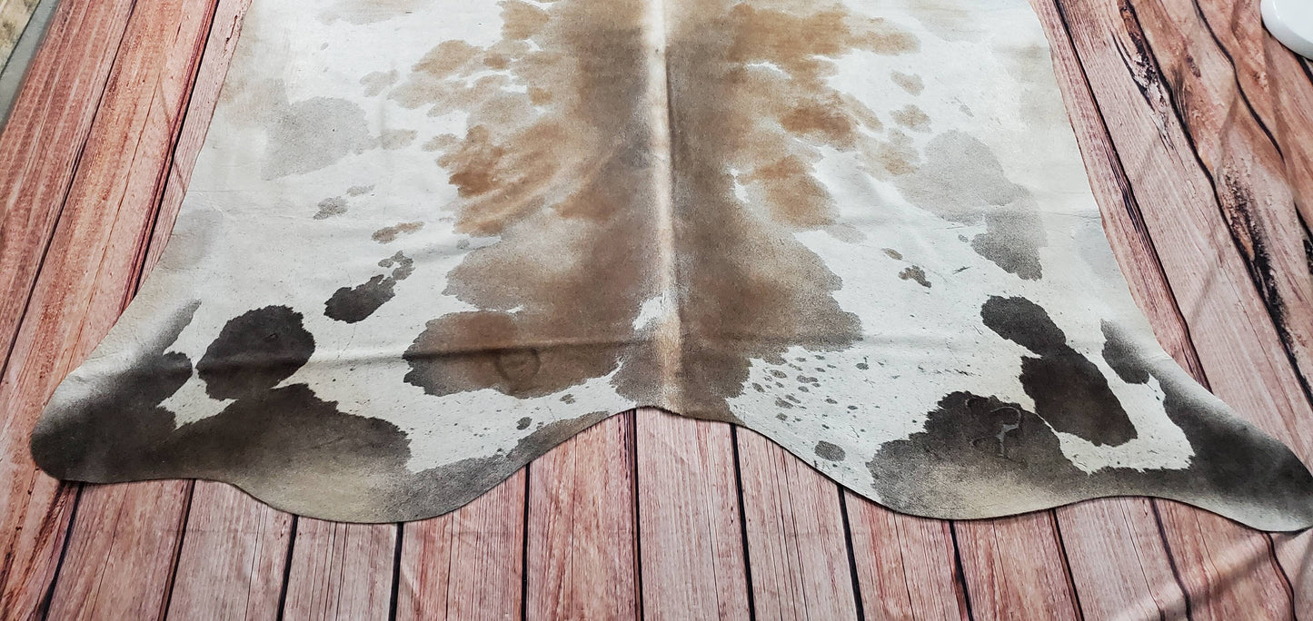 Large Tricolor Cowhide Rug Brazilian 7.5ft x 6.3ft