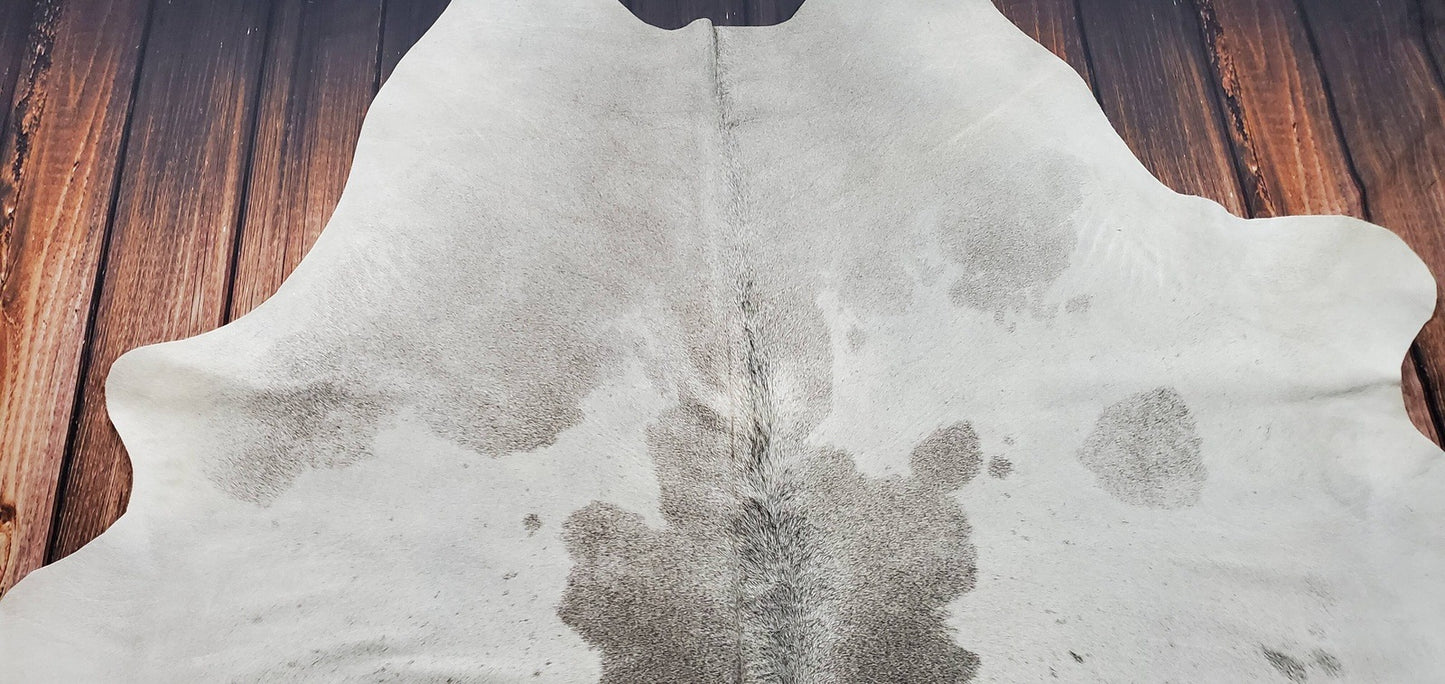 Large Light Gray White Cowhide Rug 6.6ft x 6.6ft