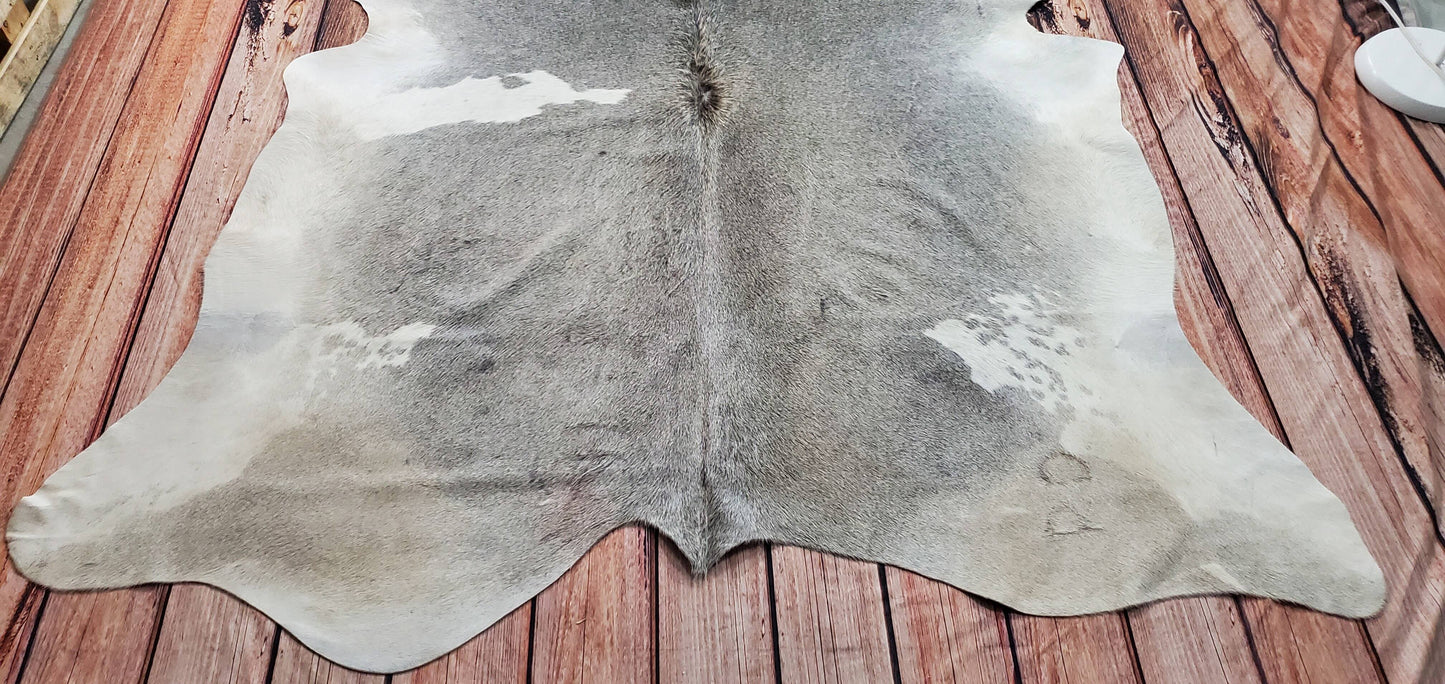 Genuine Grey White Cowhide Rug 6.5ft x 6.1ft