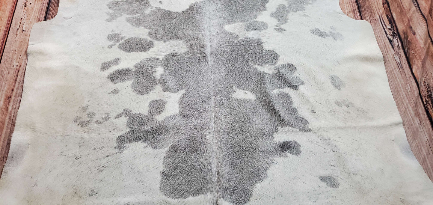 Genuine Gray White Cowhide Rug 7.8ft X 6ft
