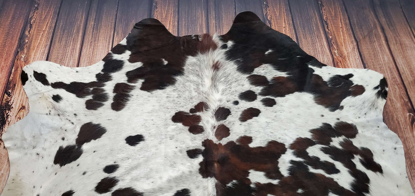 Speckled Dark Brown Cowhide Rugs 7ft x 6.8ft
