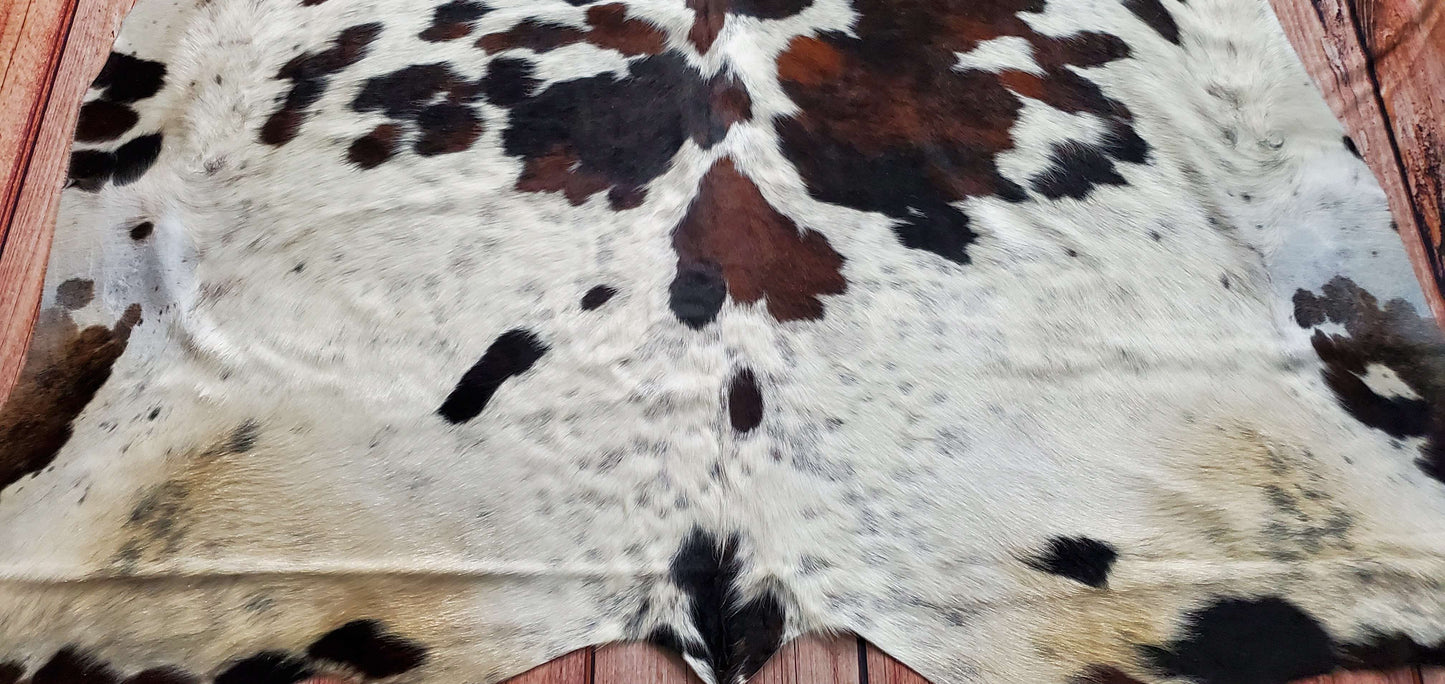 Speckled Dark Brown Cowhide Rugs 7ft x 6.8ft