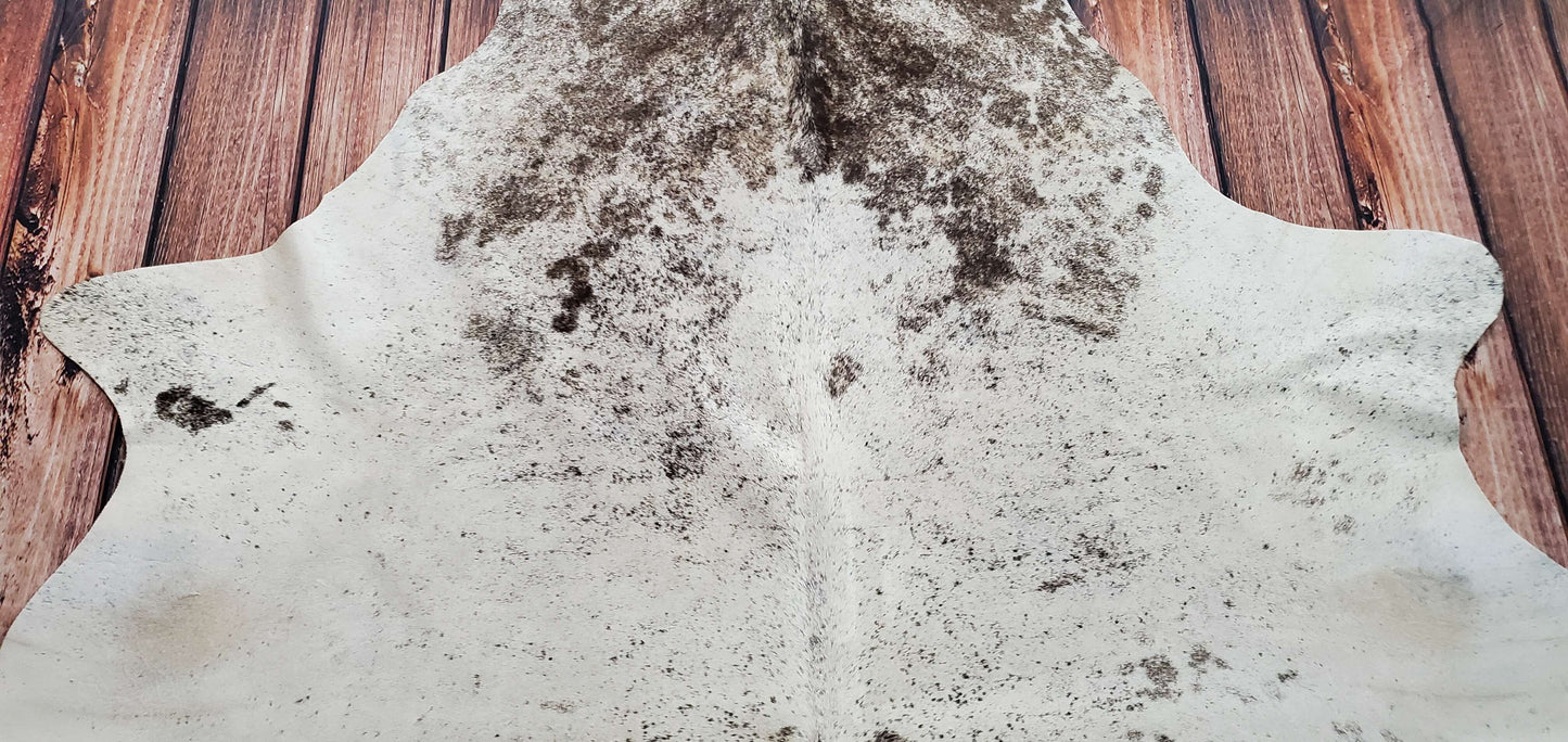 Grey White Speckled Cowhide Rug 6.6ft x 6.3ft