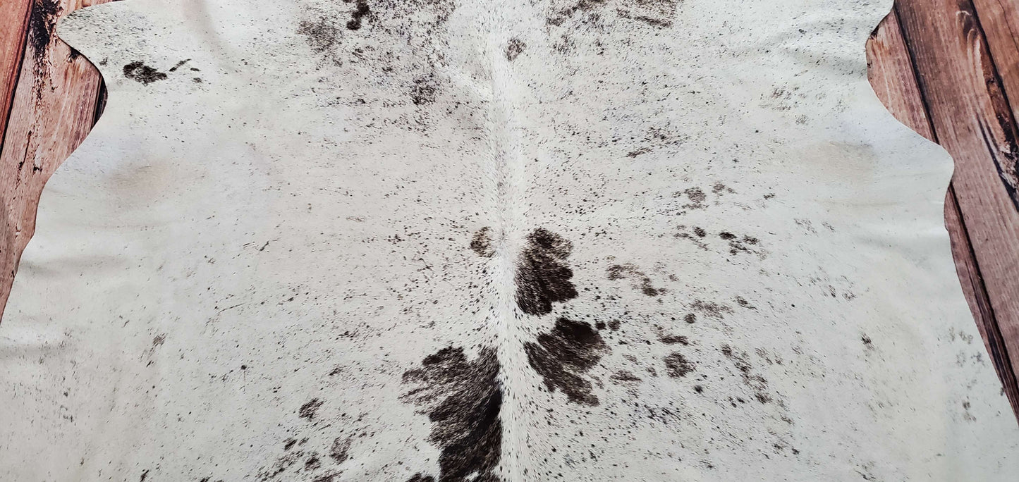 Grey White Speckled Cowhide Rug 6.6ft x 6.3ft
