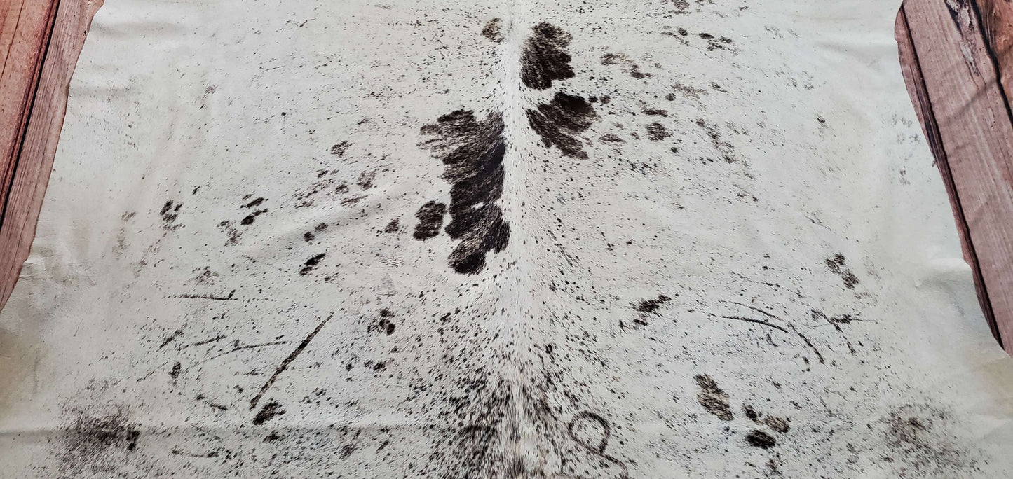 Grey White Speckled Cowhide Rug 6.6ft x 6.3ft