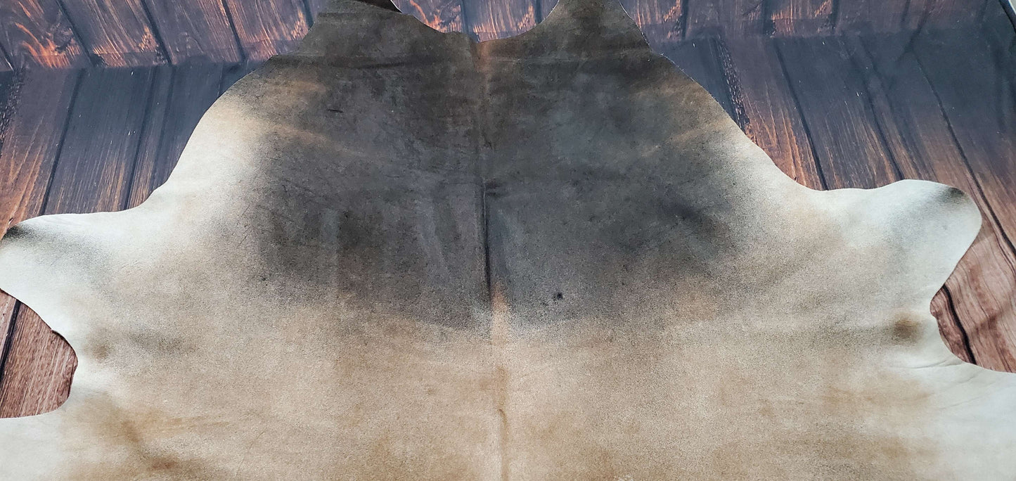 Large Gray And Tan Cowhide Rug 7.5ft x 7ft