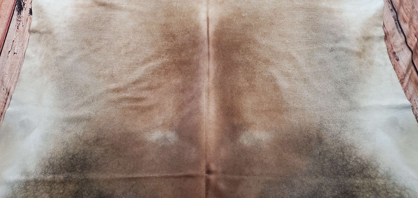 Large Gray And Tan Cowhide Rug 7.5ft x 7ft