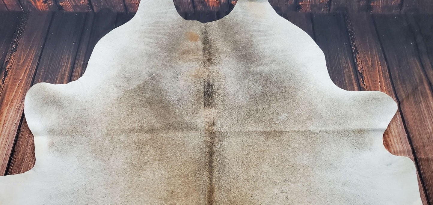 Cowhide Rug Light Grey Tan 7.1ft x 6.4ft