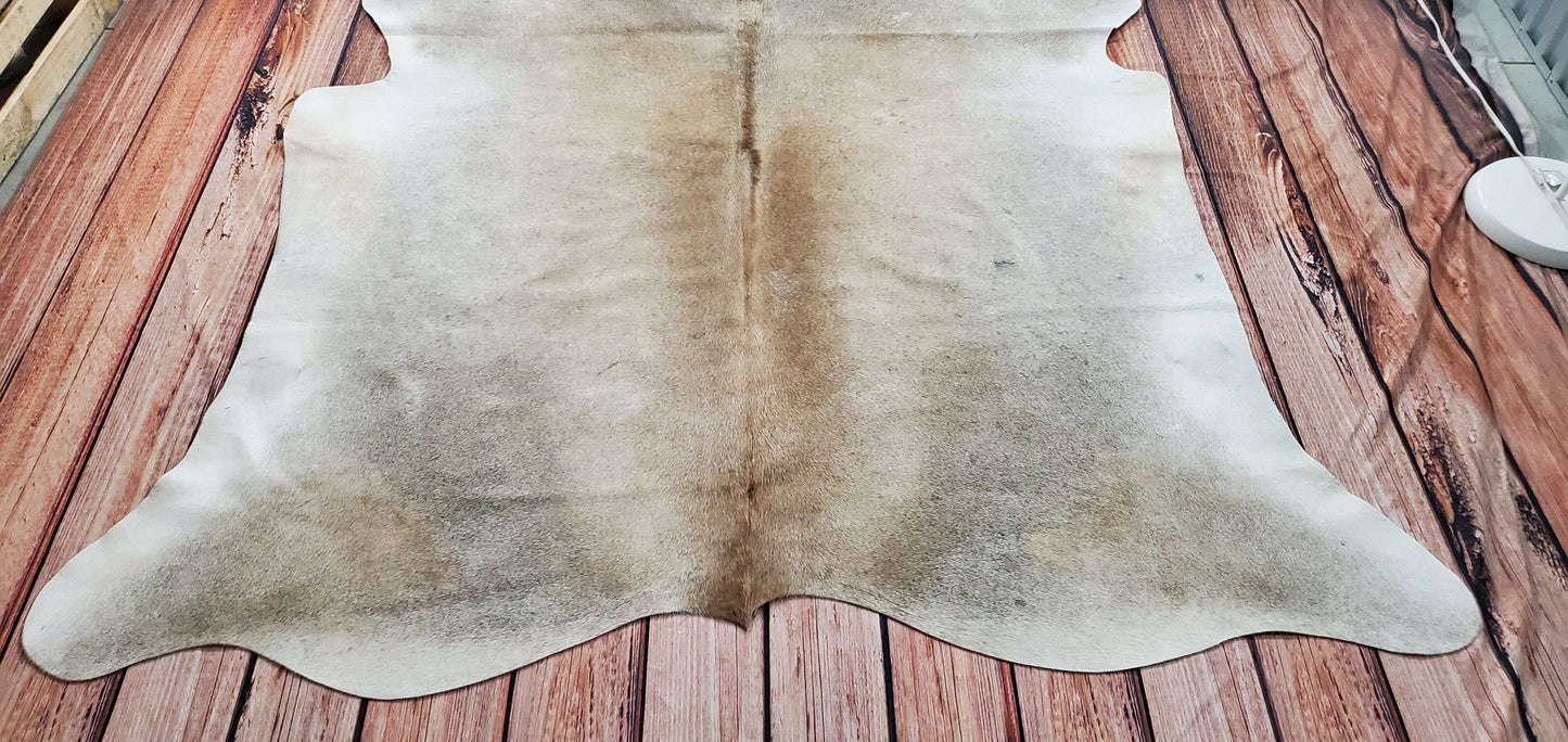 Cowhide Rug Light Grey Tan 7.1ft x 6.4ft