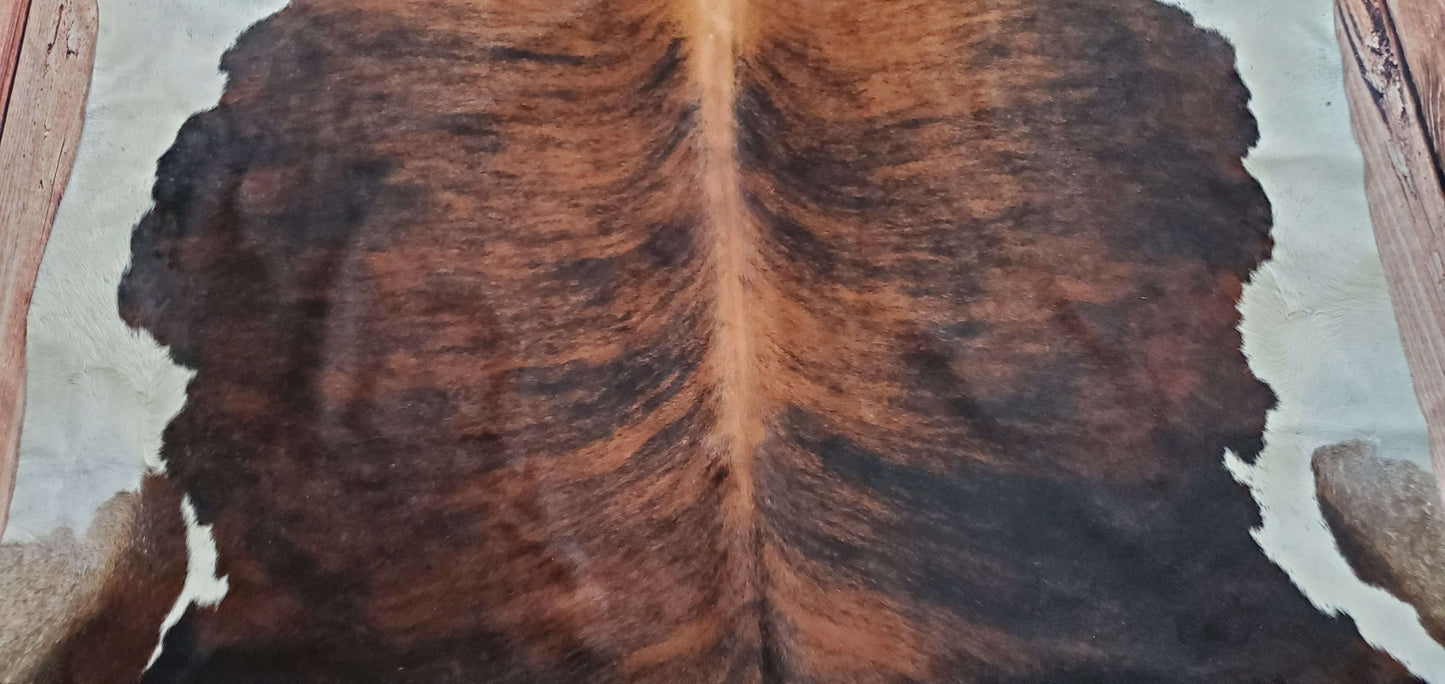 Large Mahogany Tricolor Cowhide Rug 8ft x 6ft