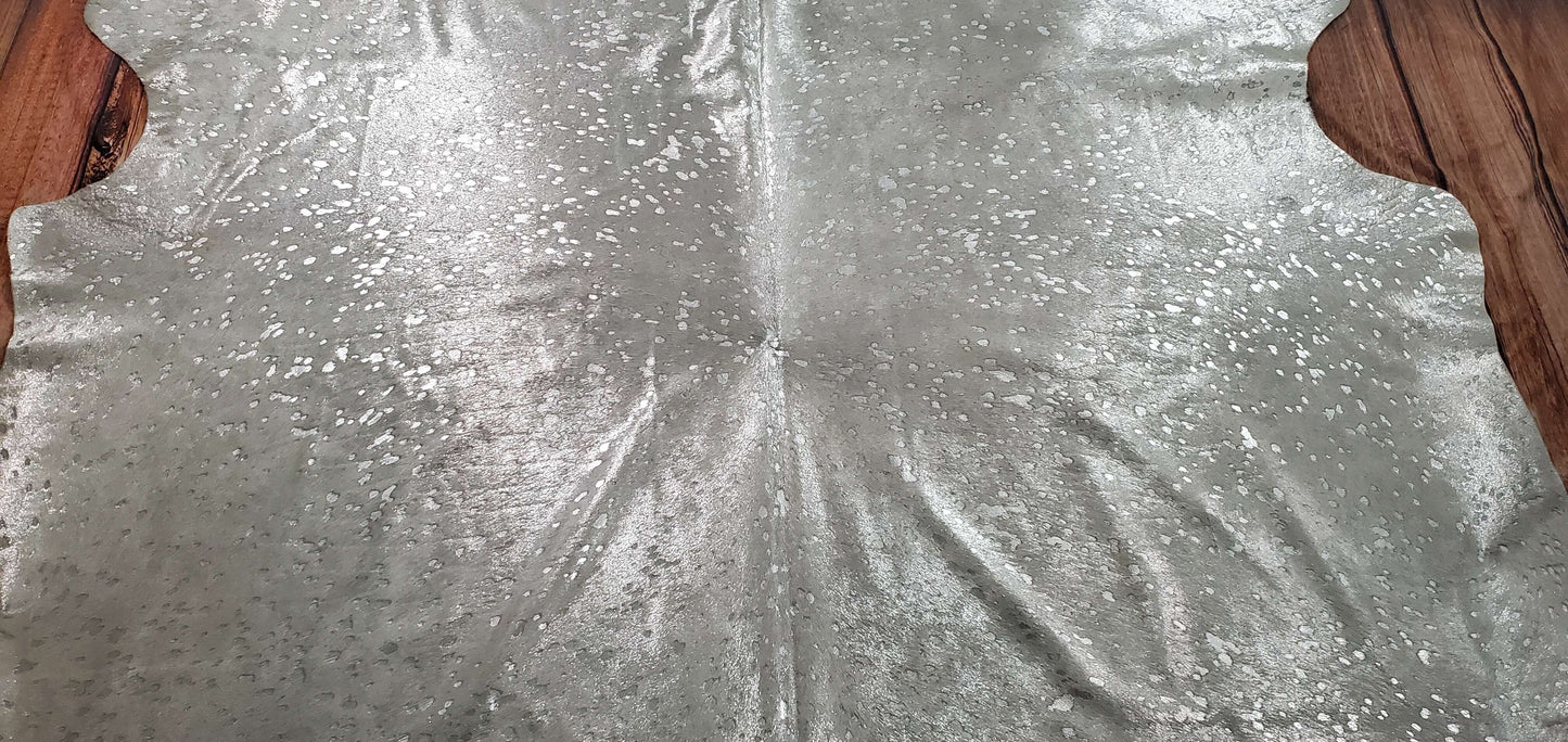 Large Silver Metallic Cowhide Rug 8.3ft x 7.3ft