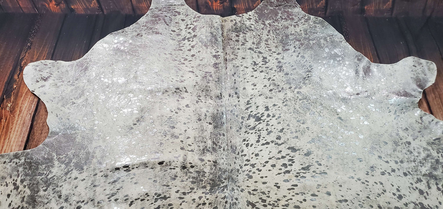 Speckled Silver Metallic Cowhide Rug 7.5ft x 7.5ft