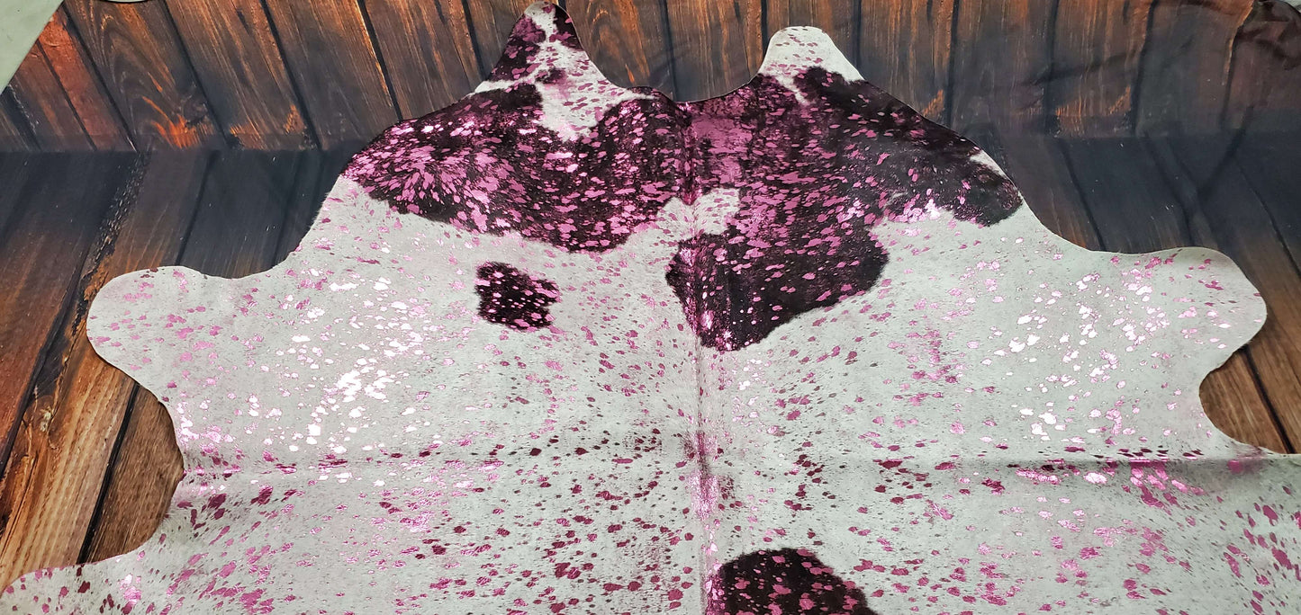 Pink Metallic Cowhide Rug 8.1ft x 7.5ft