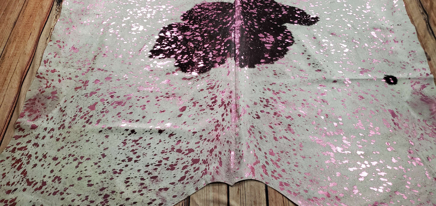 Pink Metallic Cowhide Rug 8.1ft x 7.5ft