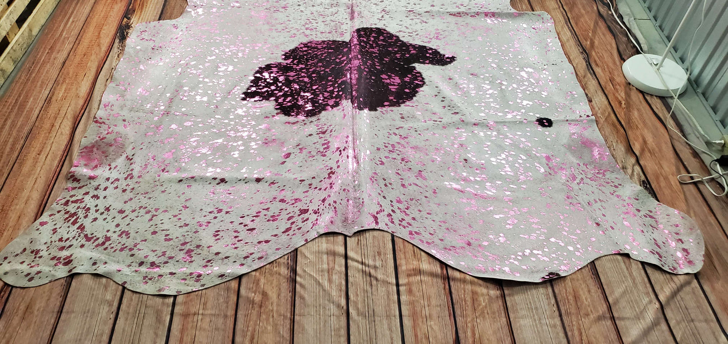 Pink Metallic Cowhide Rug 8.1ft x 7.5ft