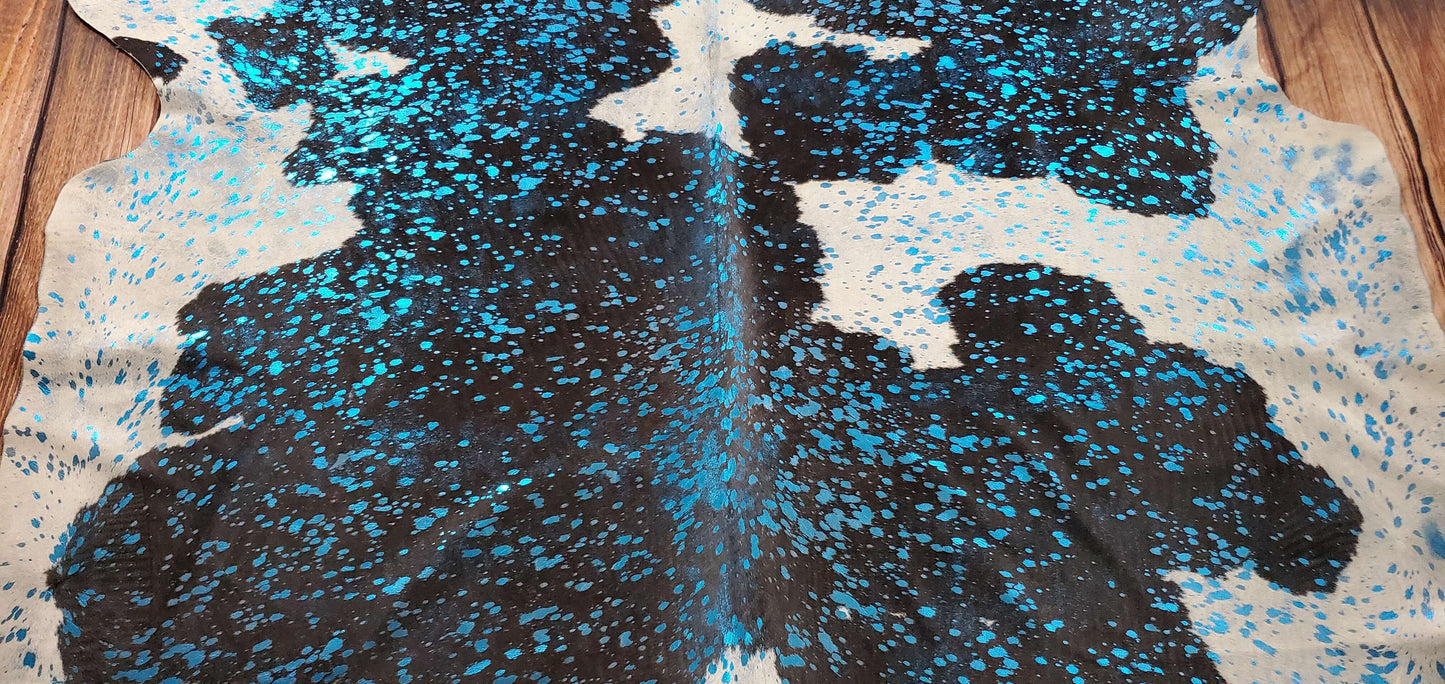Brazilian blue turquoise cowhide rug 6.6ft x 6.1ft