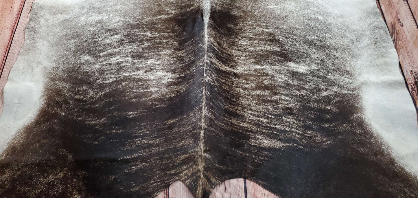 Large Dark Grey Brindle Cowhide Rug 7.5ft x 7.3ft