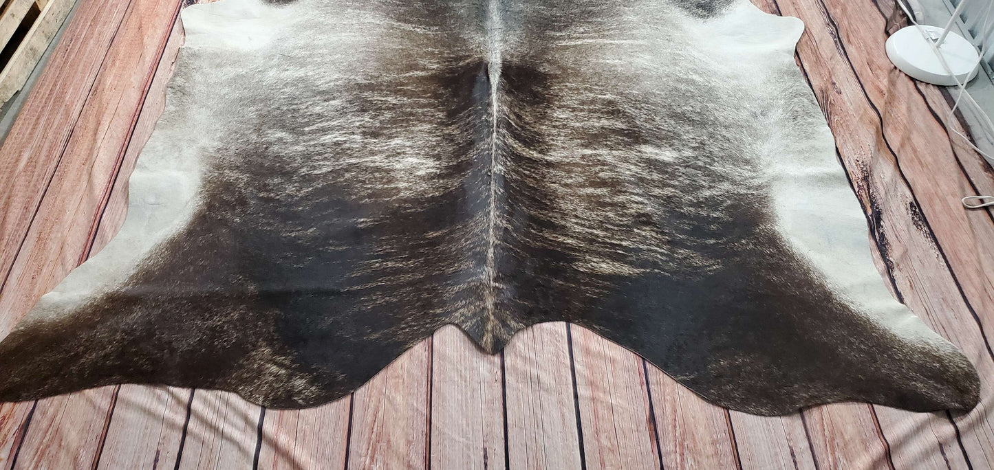 Large Dark Grey Brindle Cowhide Rug 7.5ft x 7.3ft