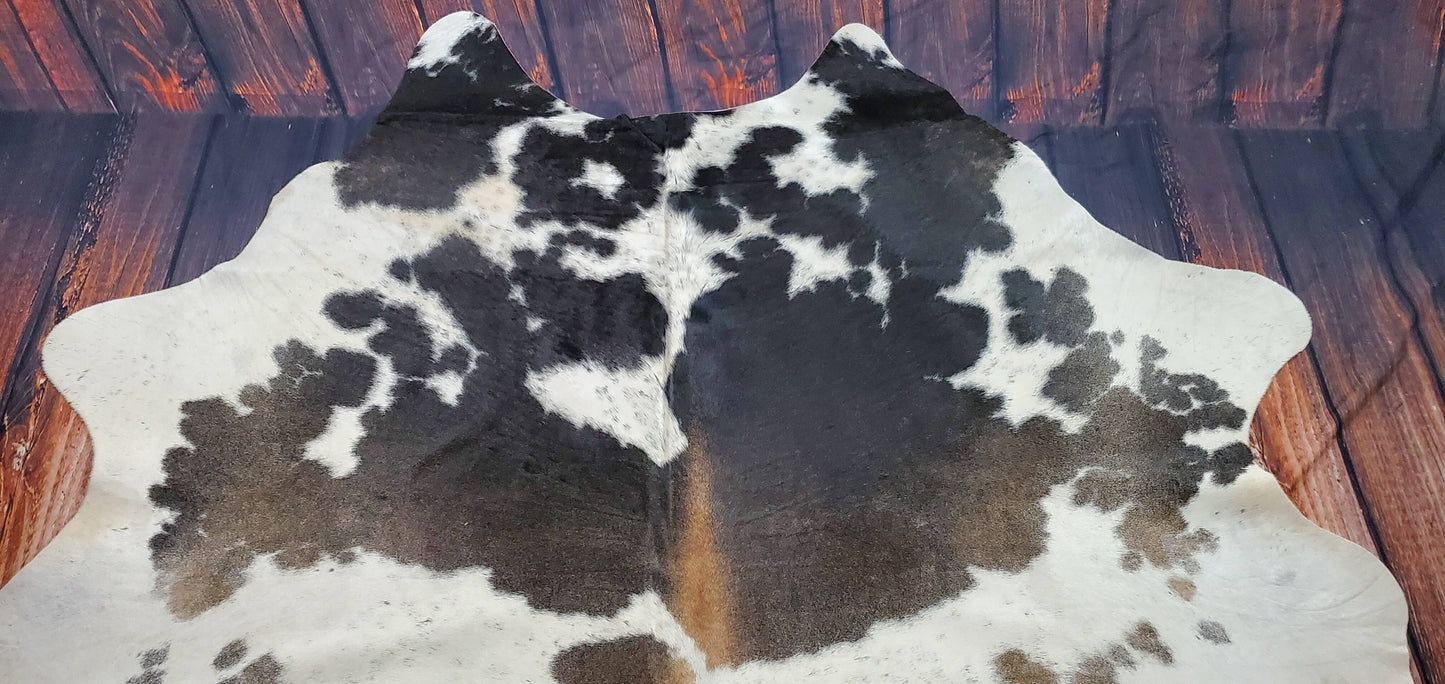 Exotic Dark Grey White Cowhide Rug 7.5ft x 6.4ft