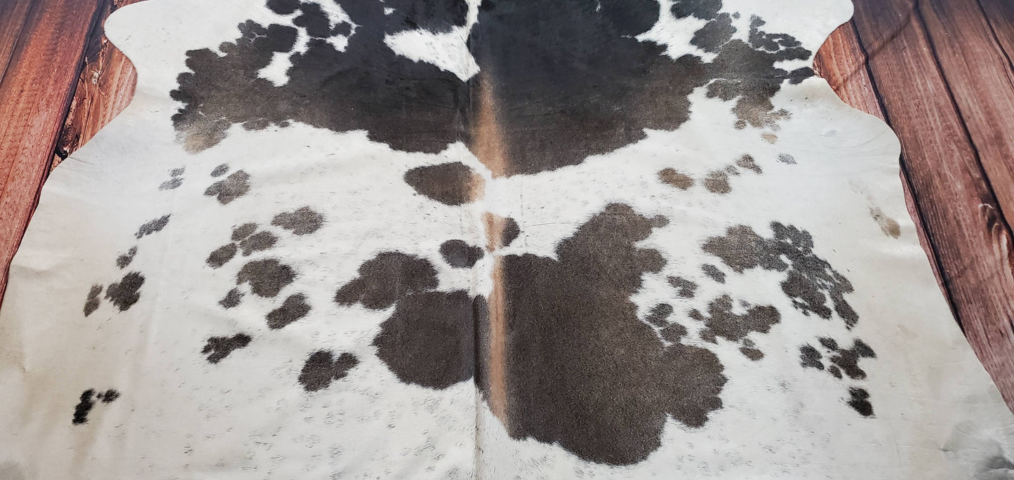 Exotic Dark Grey White Cowhide Rug 7.5ft x 6.4ft