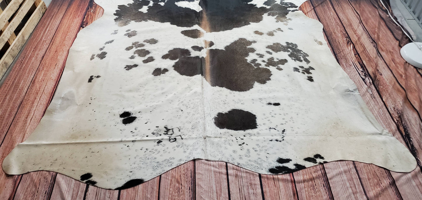 Exotic Dark Grey White Cowhide Rug 7.5ft x 6.4ft