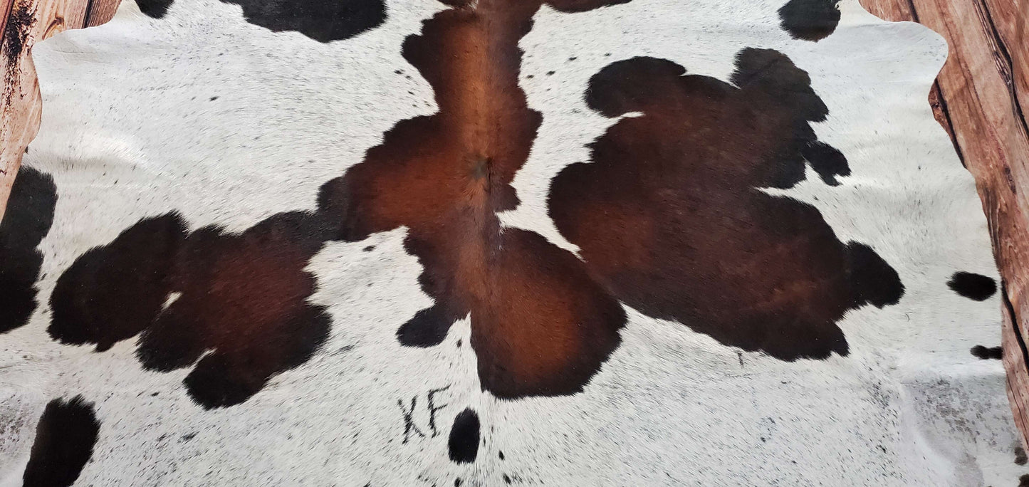 Brazilian Dark Tricolor Cowhide Rug 7.3ft x 6.8ft