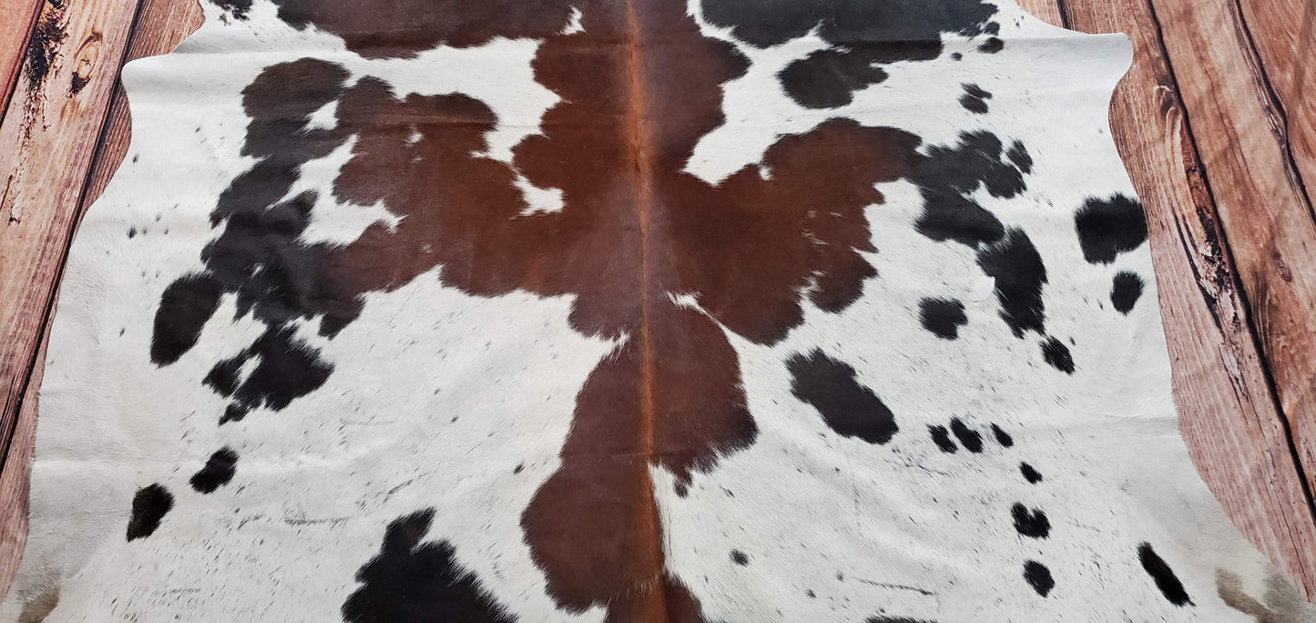 Natural Dark Tricolor Cowhide Rug 7ft x 6ft