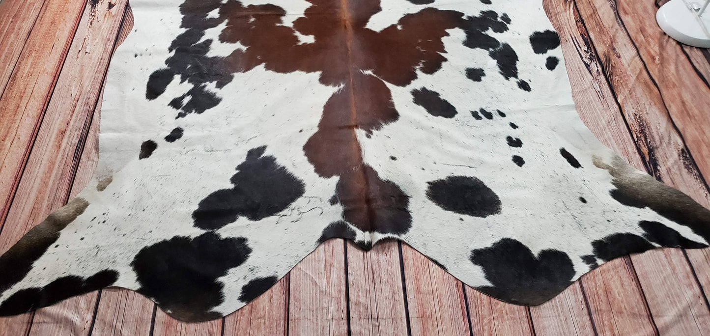 Natural Dark Tricolor Cowhide Rug 7ft x 6ft