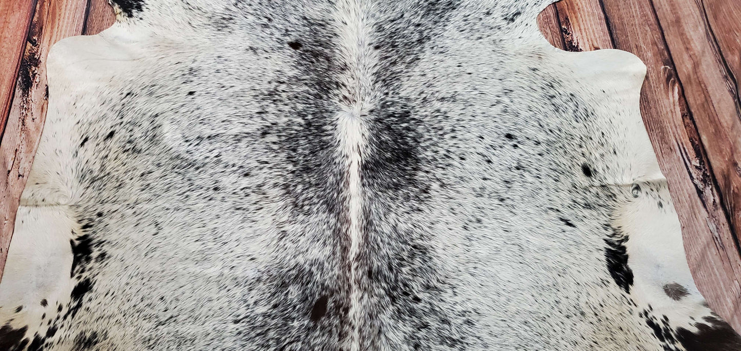 Natural Black White Speckled Cowhide Rug 6.4ft x 5.8ft