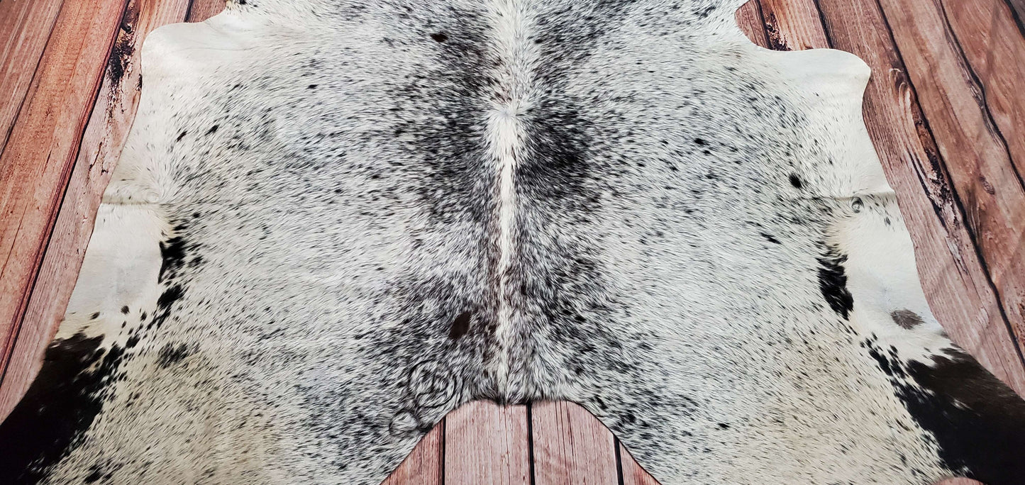 Natural Black White Speckled Cowhide Rug 6.4ft x 5.8ft