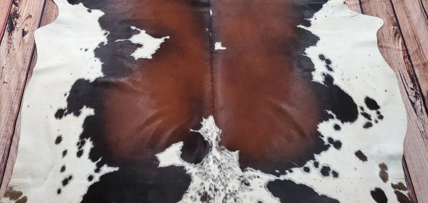 Natural Dark Brown Black Cowhide Rug 6.8ft x 5.6ft