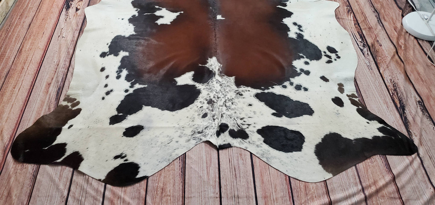 Natural Dark Brown Black Cowhide Rug 6.8ft x 5.6ft